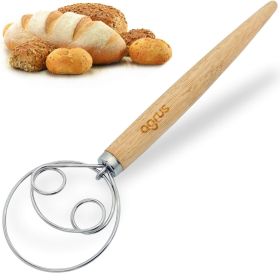 Danish Dough Whisk for Making Bread and Baking Long Wooden Handle