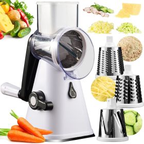 Rotary Cheese Grater with 3 Interchangeable Drum Blades Stainless Steel Cheese Shredder with Handle Handheld Round Carrot Shredder with Non-slip