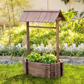 Wishing Well Planter, Wooden Raised Garden Bed, Ornamental Outdoor Flower Planter For Outdoor Garden (Option: Rustic Dark Brown)