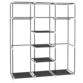 69 Inch Portable Wardrobe Double Pole Storage Rack Black (Color: Black)