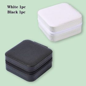 2pcs Portable Leather Jewelry Storage Boxes, Mini PU Jewelry Storage Boxes, Travel Jewelry Organizer Case, Black, White And Blue Jewelry Storage (Option: White1pc balck 1pc)