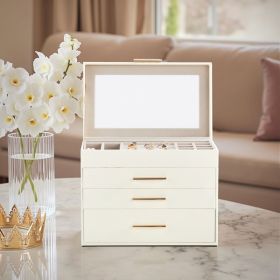 Top Visible Storage With 2-drawer White Cabinet And Pink Velvet Jewelry Box (Color: White)