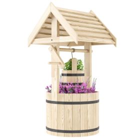 Wood Wishing Well For Outside With Hanging Bucket, Wishing Well Planter With Drain Hole For Garden Patio, Natural (Option: Natural)