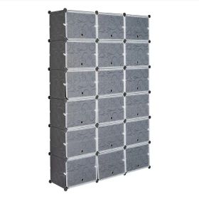 12 Layer Portable 72 Pairs Shoe Rack Storage Rack 36 Grid Tower Rack Storage Cabinet Bracket (Color: Black)