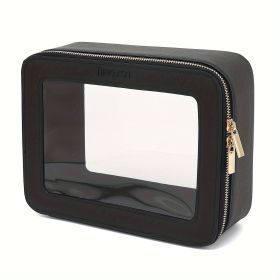 Clear Makeup Bag For Traveling - Transparent Cosmetic Case Clear Toiletry Bag Organizer For Women -Black (Color: Black)
