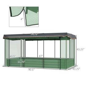 Galvanized Steel Planter Box With Crop Cage And Shade Cloth, Raised Garden Bed-Green (Color: Green)