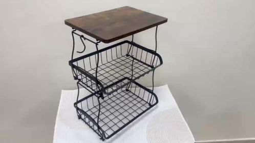 1pc 3-Layer Fruit Basket For Kitchen With 2 Banana Hooks, Suitable For Kitchen, Bread Vegetable Fruit Organizer With Wooden Handle, Large Capacit (Option: JXC046)