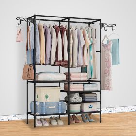 1Pc Metal Garment Rack Shoe Clothing Organizer Shelves Freestanding Multifunctional Clothes Wardrobe (Option: 1Pc Black)