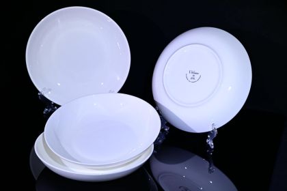 Lily Bone China Dinnerware Set, 4 Pieces, 8-inch Pasta White, Salad, Fruit Plate (Color: White)