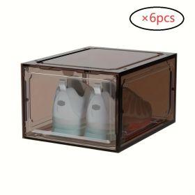 6 PCS Shoe Organizer, Clear Plastic Stackable Shoe Organizer For Closet, Clear Plastic Stackable Shoe Box For Entryway Space Saving Collapsible S (Option: Blank)