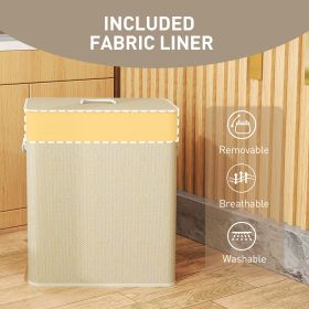 Double Laundry Basket With Lid, 26.4 Gallon Bamboo Laundry Hamper With Rope Handles And Removable Liner, Natural (Option: Natural Cream White)