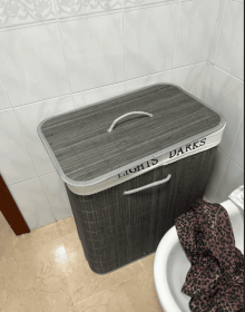 Bamboo Laundry Basket With Lid And String Handles, Collapsible Laundry Hamper With 2 Removable Bag (Option: Gray)