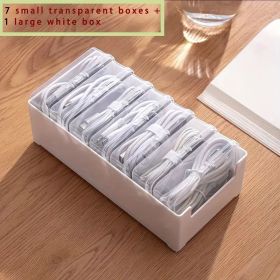 Plastic Storage Set With 7 Clear Storage Boxes - Not Waterproof. It Is Suitable For Independent Storage Of Small Items Such As Chargers, Headphon (Color: White)